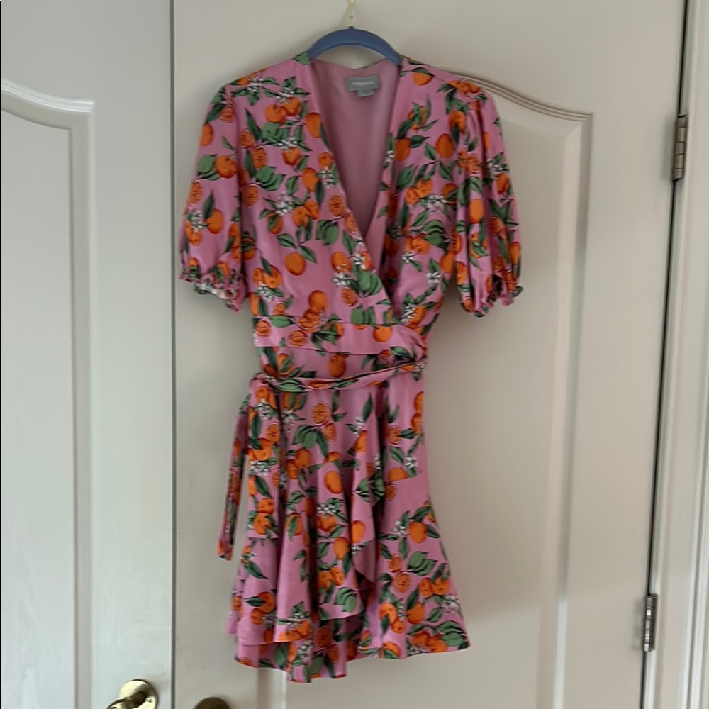 Pink and Orange Ruffled Mini Sundress with Puff Sleeves